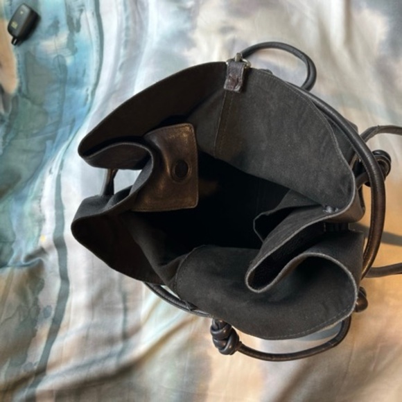 Free People | Leather "Head Over Heels" Tote Bag | Navy Blue - Picture 13 of 14